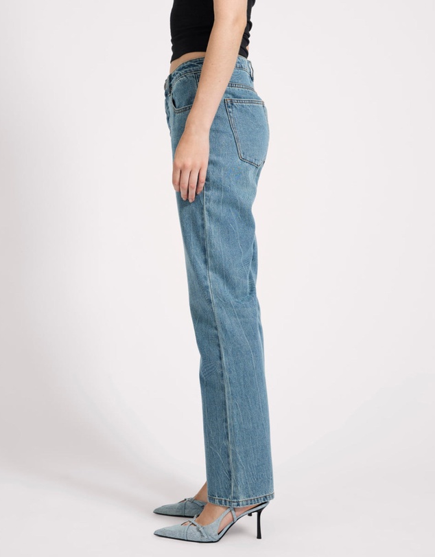 ONE TEASPOON - Austins Mid Waist Relaxed Straight Leg Jeans - Blue Crush