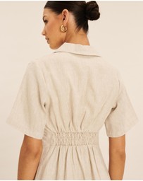 AERE - Opal Linen Open Collar Midi Dress
