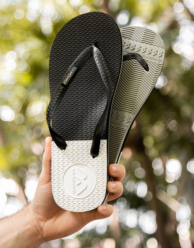 Boomerangz Footwear - Men's Black/Grey/White Thongs with arch support and 2 x interchangeable straps
