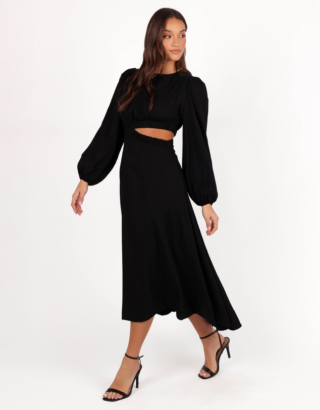Petal & Pup - Ginnee Puff Sleeve Cutout Midi Dress - Black