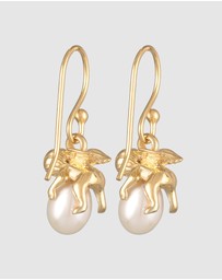 Elli Jewelry - Earrings Ear Hanger Guardian Angel Pendant Elegant with Freshwater Pearl in 925 Sterling Silver Gold Plated