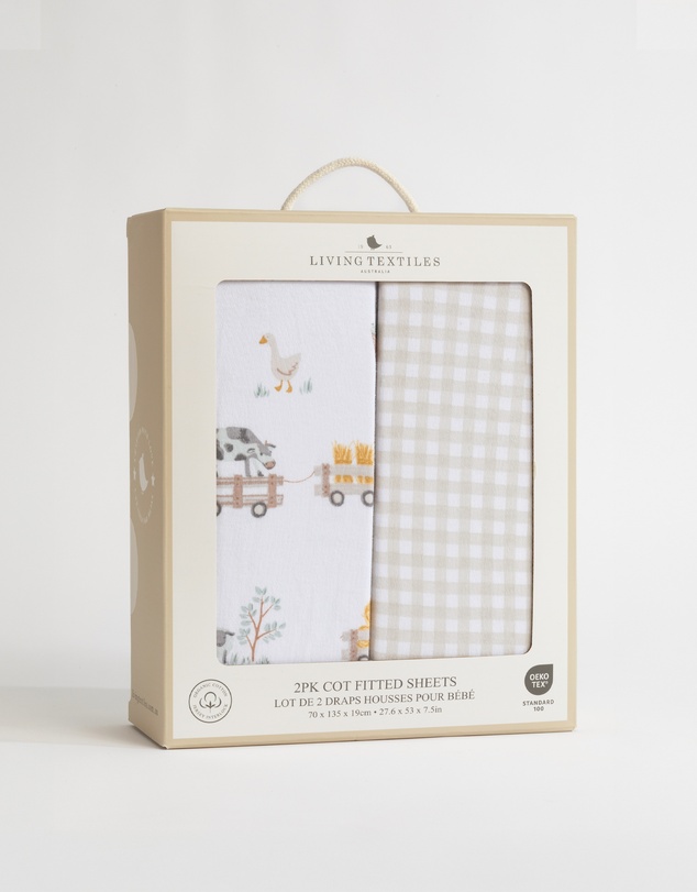 Living Textiles - 2 Pack Organic Cot Fitted Sheet - Tractor Ride
