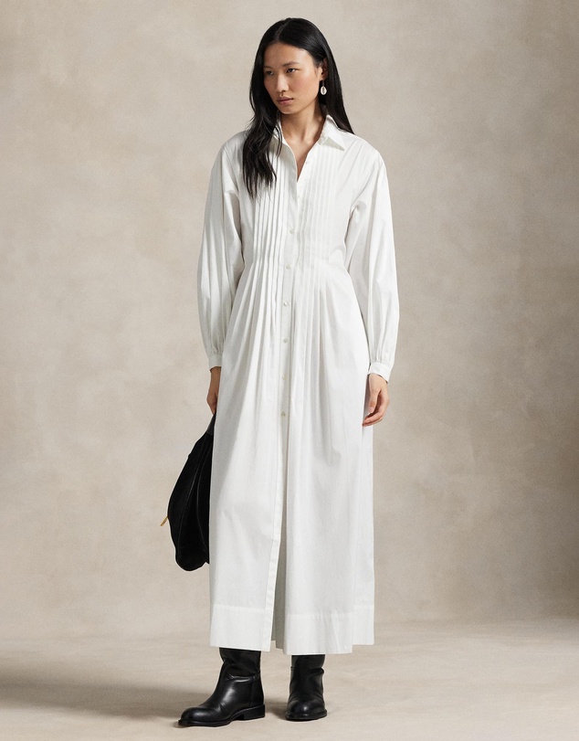 Polo Ralph Lauren - Pleated-Bib Cotton Maxi Shirtdress - ICONIC EXCLUSIVE