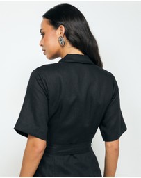 AERE - Orien Tuck Waist Linen Shirt Dress