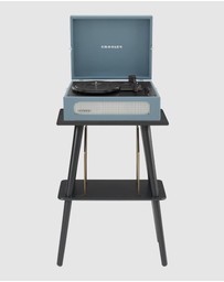 Crosley - Crosley Voyager Bluetooth Portable Turntable + Entertainment Stand Bundle - Washed Blue