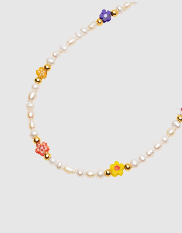 Nialaya Jewellery - Pearl Choker with Flower Beads