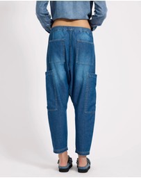 ONE TEASPOON - Isla Low Waist Drawstring Harem Denim Jeans - Blue Pasadena