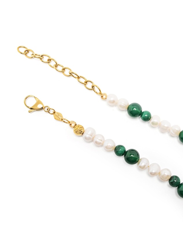 Nialaya Jewellery - Pearl Choker With Green Aventurine and Malachite