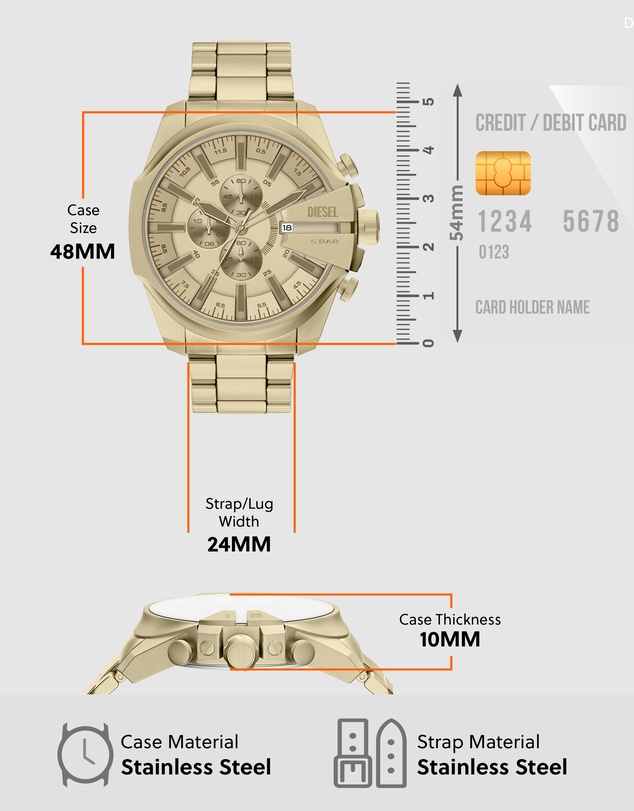 Diesel - Mega Chief Slim Gold Tone Chronograph Watch