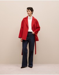 Trenery - Double Faced Wool Short Wrap Coat in Fire Red