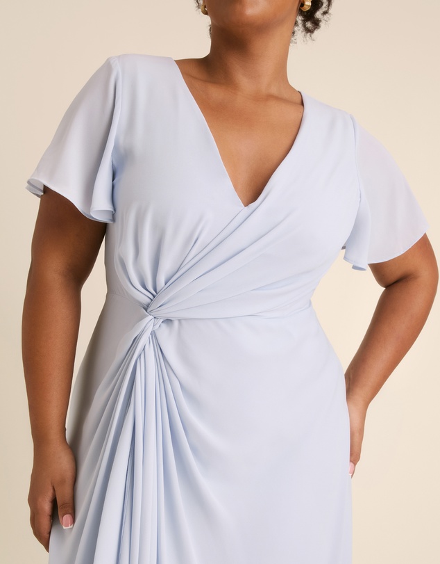 Six Stories - Knot Front Flutter Sleeve Chiffon Bridesmaid Dress
