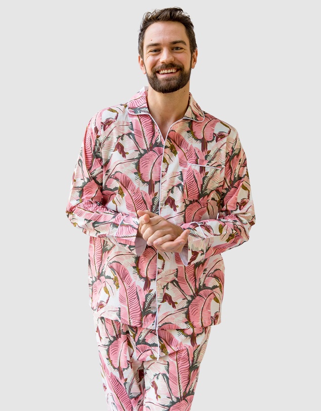 Sant And Abel - Men's Martinique® Pink Banana Leaf Long PJ Set