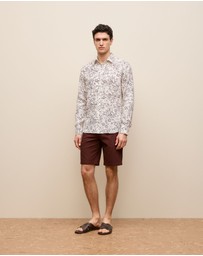 Trenery - Regular Fit Floral Linen Long Sleeve Shirt in White