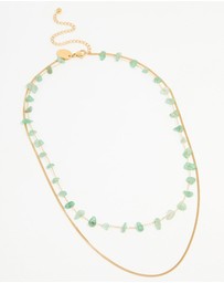 Lovisa - Waterproof Gold Plated Stainless Steel Green Stone Layered Necklace