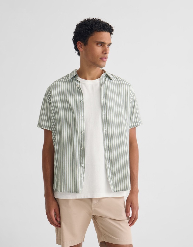 Oxford - Leyton Short Sleeve Stripe Linen Shirt