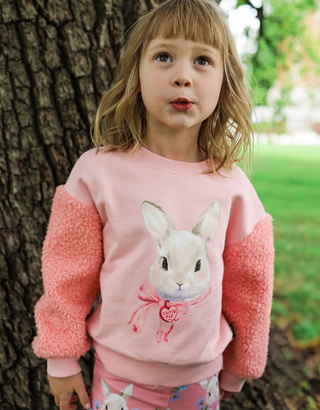 Rock Your Kid - Hunny Bunny Fuzzy Sweatshirt in Peach