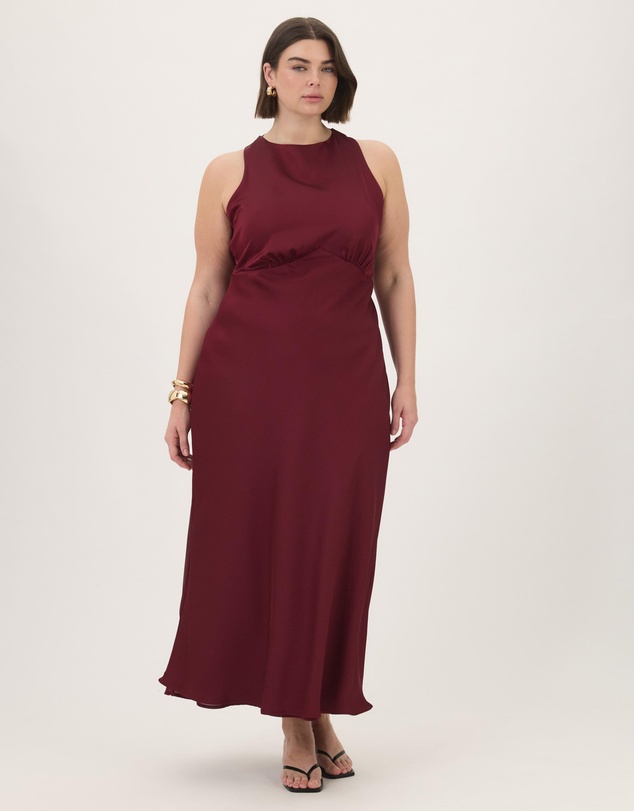 Atmos&Here Curvy - Amelie Satin Draped Back Maxi Dress