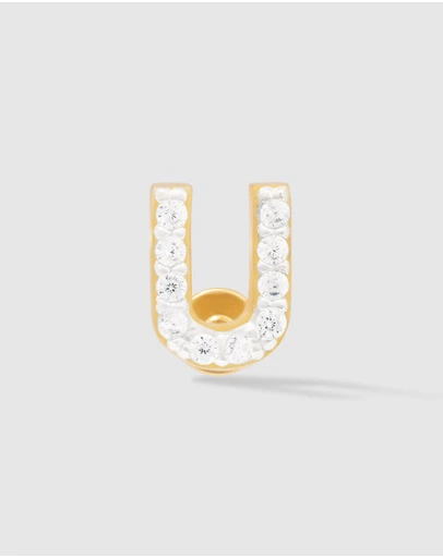 Wanderlust + Co - Alphabet Pave Gold Flat Back Earring - Letter U