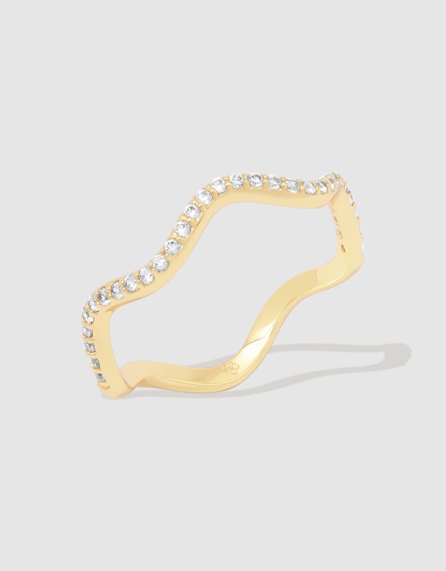 Wanderlust + Co - Scallop Petite Pave Gold Ring