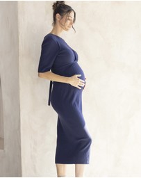 Angel Maternity - Annabella Nursing Knit Ribbed Dress in Navy