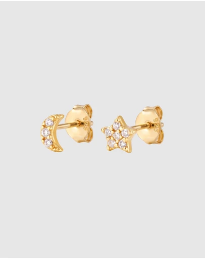 HOUSE OF SLANI - Moon & Star Crystal Stud Earrings
