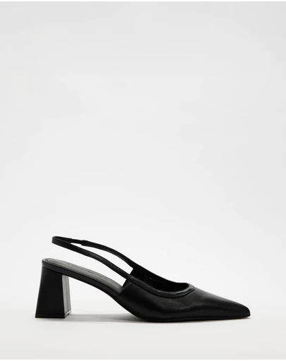 Atmos&Here - Raven Leather Slingback Heels