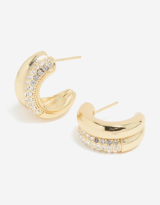 Lovisa - Waterproof Gold Plated Stainless Steel Cubic Zirconia Pave Illusion Hoop Earrings