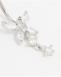 Lovisa - Titanium Cubic Zirconia Butterfly Drop Belly Bar