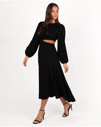 Petal & Pup - Ginnee Puff Sleeve Cutout Midi Dress - Black