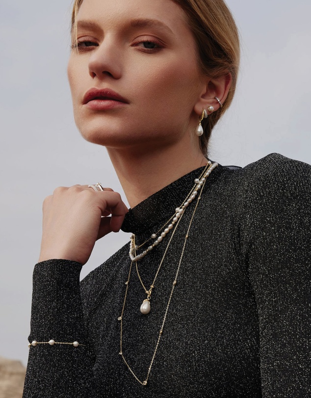 Ania Haie - Gold Linked Shell Pearl Drop Pendant Necklace