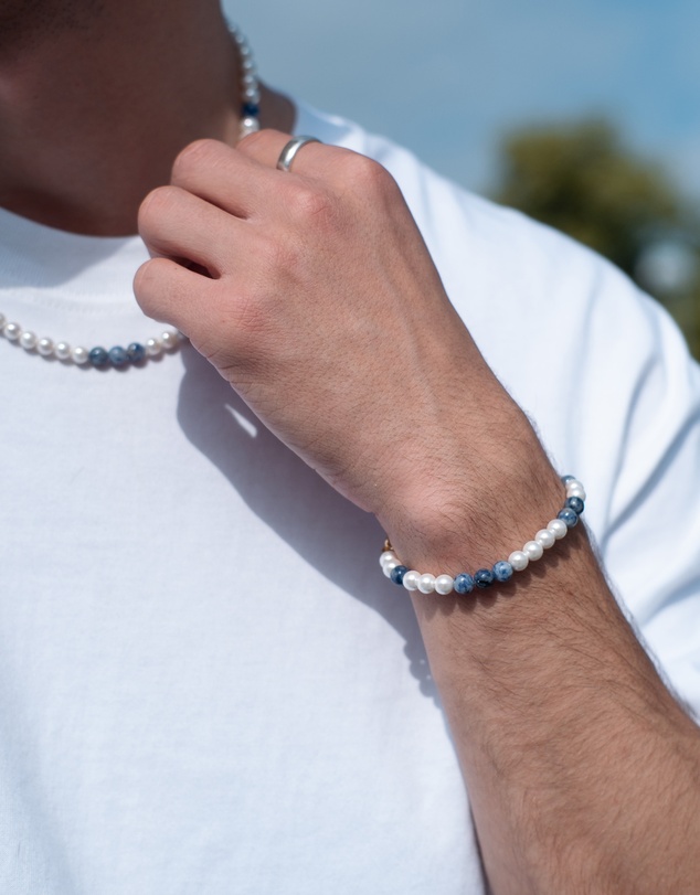 Kuzzoi - ICONIC EXCLUSIVE - Agate and Shell Pearl Bead Bracelet in 925 Sterling Silver