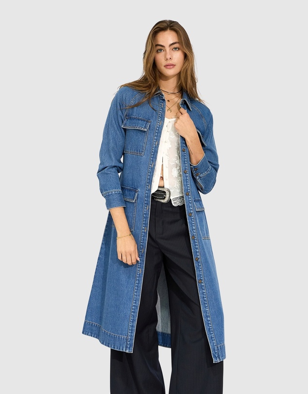 Belle & Bloom - See Through You Midi Belted Trench Dress