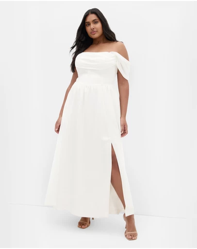 City Chic - Plus size Angel Love Off Shoulder Maxi Dress - ivory