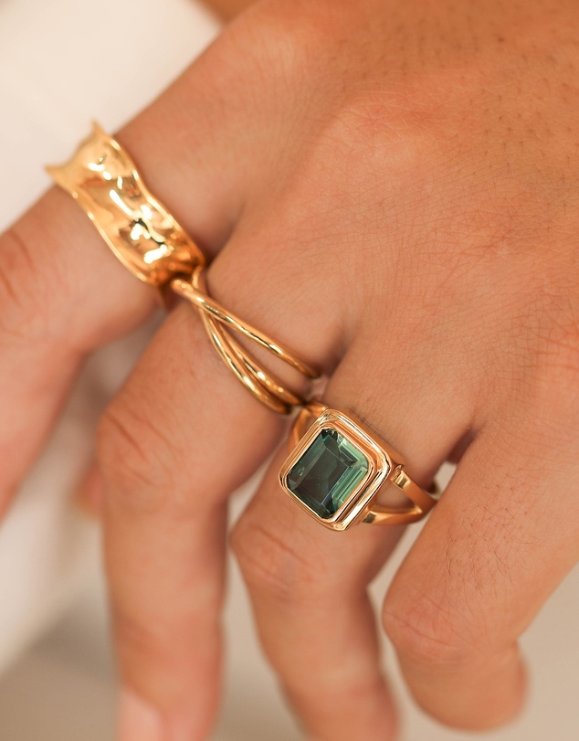 Elli Jewelry - Teal Quartz Ring in Gold-Plated 925 Silver