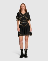 Belle & Bloom - Golden Mark Beaded Trim Mini Dress