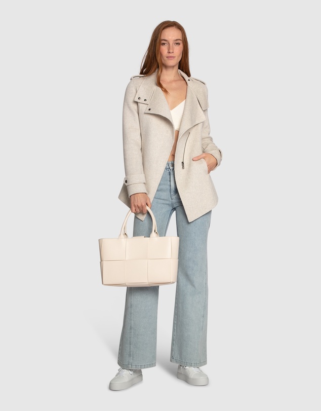 Belle & Bloom - Bad Girl Wool Blend Moto Coat - Oat Marle