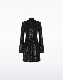Carla Zampatti - Black Cascade Sequin Fluted Mini Dress