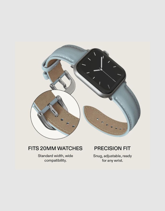Burga - Burga Apple Watch 42/44/46/49 Leather Band - Silver Clasp Light Blue