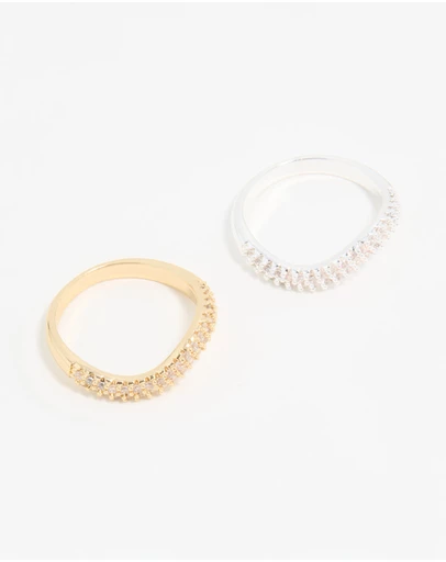 Lovisa - Mixed Metal Cubic Zirconia Rings 2-Pack