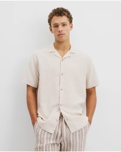 Country Road - Short Sleeve Cotton Linen Basket Weave Shirt