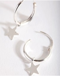 Lovisa - Sterling Silver Plain Star Dangle Hoop Earrings