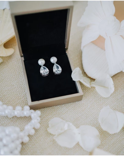Mestige - Gabriella Freshwater Pearl Drop Earrings - Silver Plated