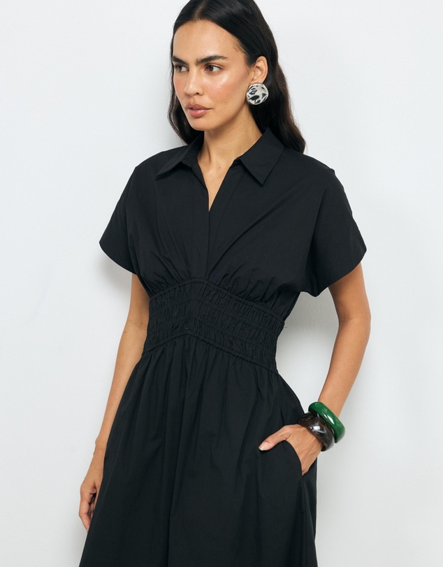 Revibe - Repaired AERE Carmine Shirred Waist Shirt Dress - AU 10