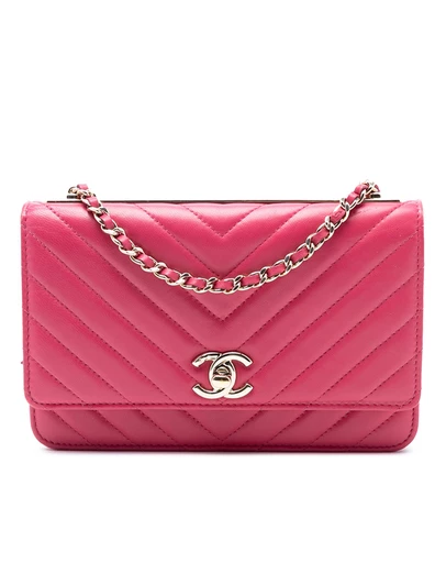 Pre-Loved by Azura Reborn - Pre-Loved Chevron Lambskin Trendy CC Chain Wallet on Chain
