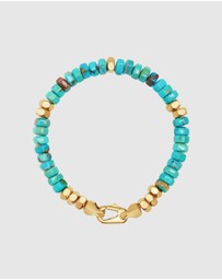 Nialaya Jewellery - Men's Hexagon Beaded Bracelet with Turquoise and Gold