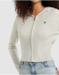 GUESS - GUESS JEANS Cable-Knit Hooded Cardigan