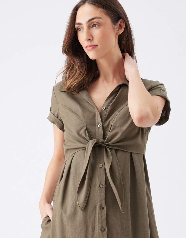 Ripe Maternity - Colette Tie Up Linen Dress