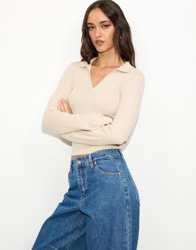 Dazie - Gretta Collared Knit Top