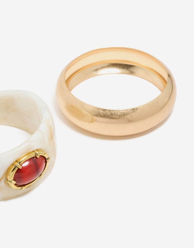 Lovisa - Worn Gold & White Resin With Red Stone Bangles 2-Pack