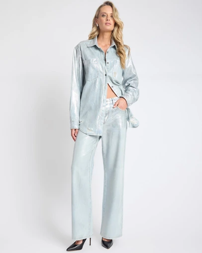ONE TEASPOON - Jackson Mid Waist Wide Leg Denim Jeans - Blue Chrome